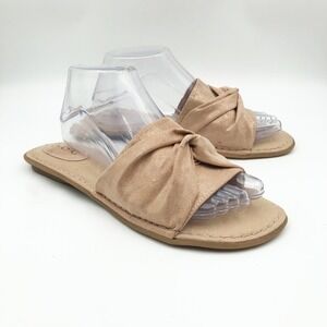 b.o.c. Shoes Womens 9 Hayley Flat Slide Sandals Champagne Metallic Knotted